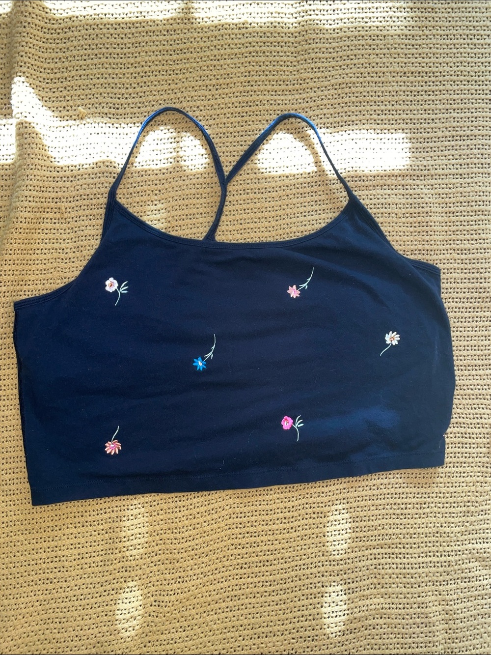 PINK Victoria's Secret Black Embroidered Floral Bralette with Thin Straps xxl